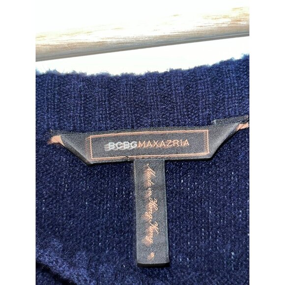 BCBG MaxAzria Navy laine Puff Sleeves Crew Neck Pullover Women's Sweater Dress S - Picture 6 of 10